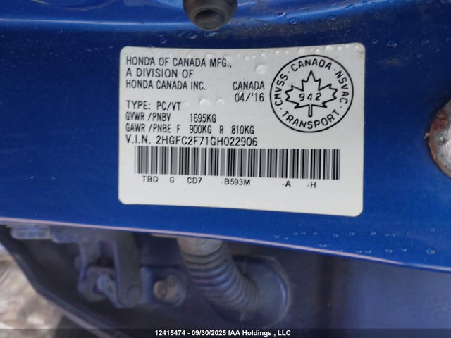 Honda k20c2 2016 2HGFC2F71GH022906 Image 9