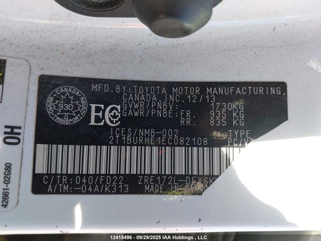 Toyota 2zr-fe 2014 2T1BURHE1EC082108 Image 9