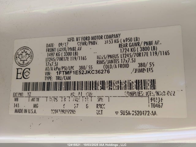 1FTMF1E52JKC36276 Ford 5.0l 4v