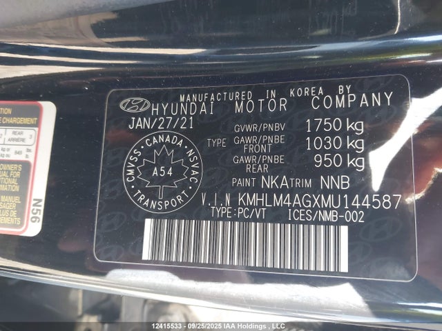 KMHLM4AGXMU144587 Hyundai mpi nu pe