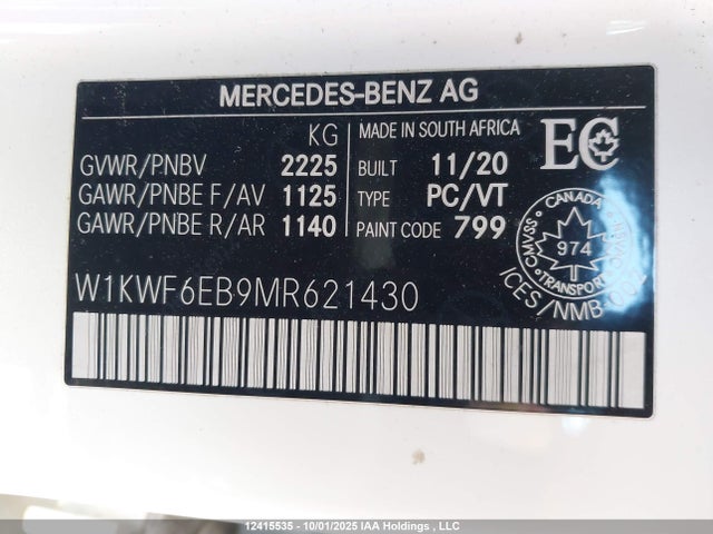 12415535 :رقم المزاد ، W1KWF6EB9MR621430 vin ، 2021 Mercedes-benz Amg C 43 4matic مزاد بيع