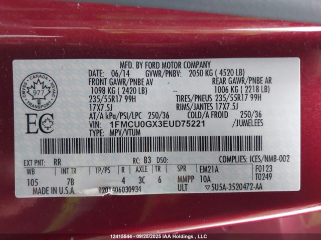 Ford 2014 2014 1FMCU0GX3EUD75221 Image 9
