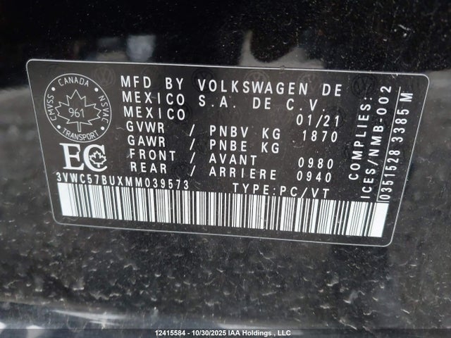 3VWC57BUXMM039573 Volkswagen Jetta Comfortline