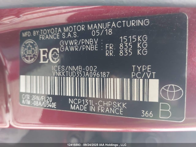 VNKKTUD35JA096187 Toyota 1nz-fe