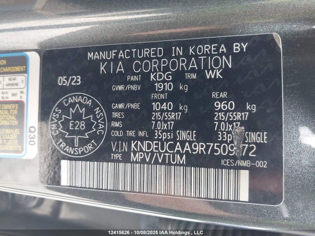 KNDEUCAA9R7509172 KIA nu mpi