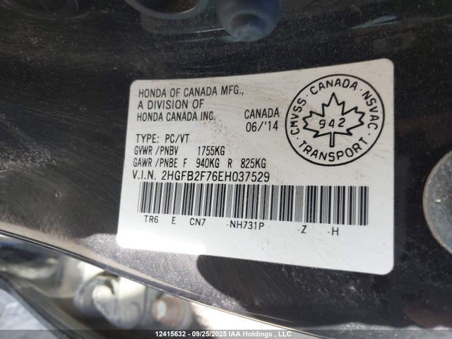 Honda r18z1 2014 2HGFB2F76EH037529 Image 18