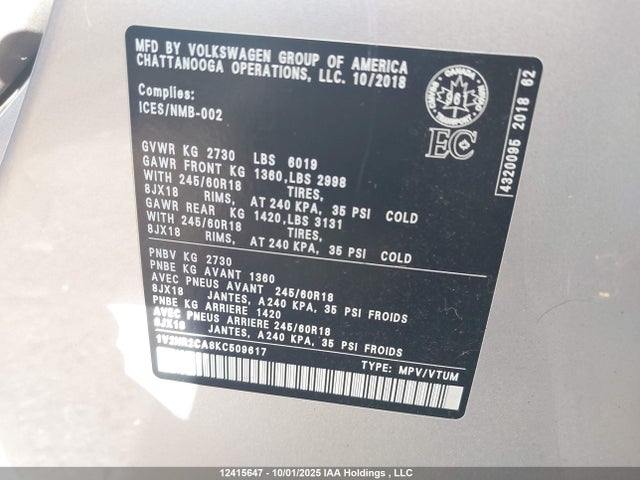 Volkswagen fsi 2019 1V2HR2CA8KC509617 Image 9