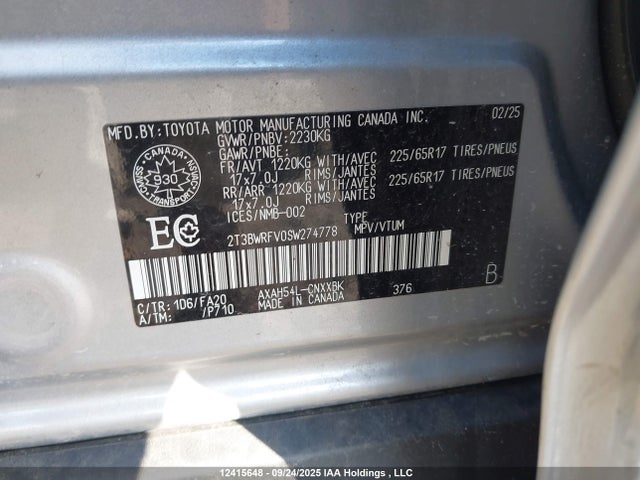 2T3BWRFV0SW274778 Toyota a25a-fxs