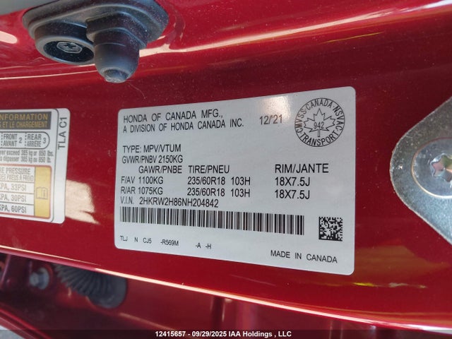 2HKRW2H86NH204842 Honda l15be