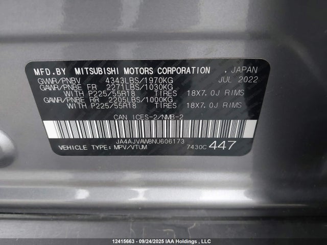 Mitsubishi mivec 2022 JA4AJVAW8NU606173 Image 9