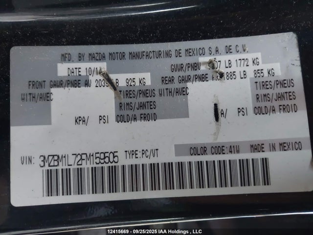 3MZBM1L72FM159505 Mazda pe
