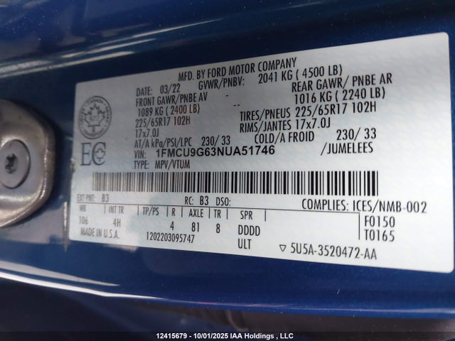 1FMCU9G63NUA51746 Ford dragon di tc