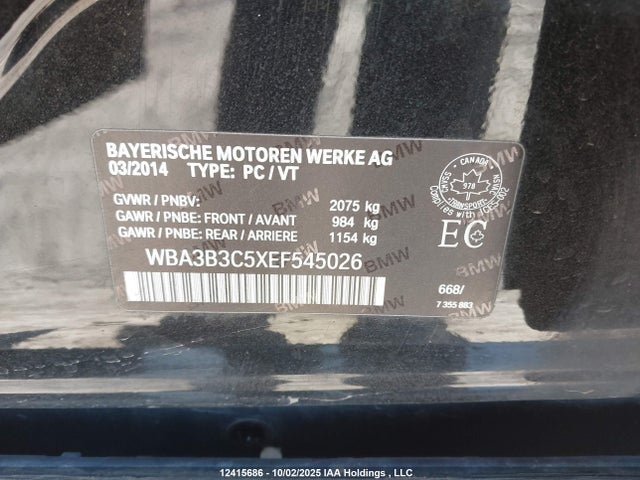 BMW 328I 2014 WBA3B3C5XEF545026 Image 9