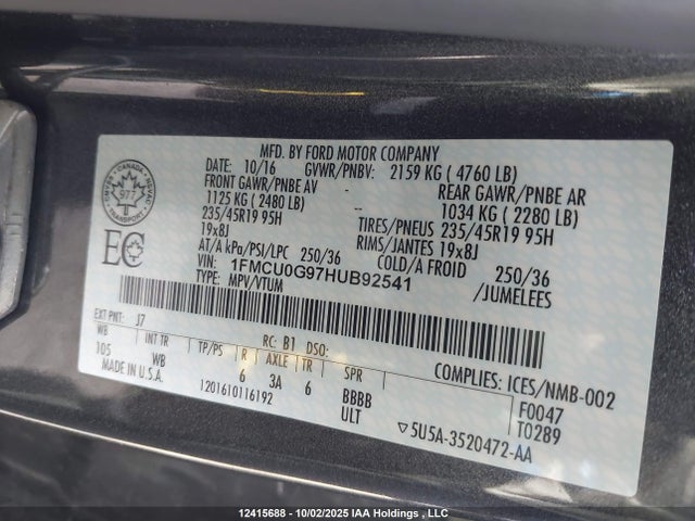 Ford 2017 2017 1FMCU0G97HUB92541 Image 9
