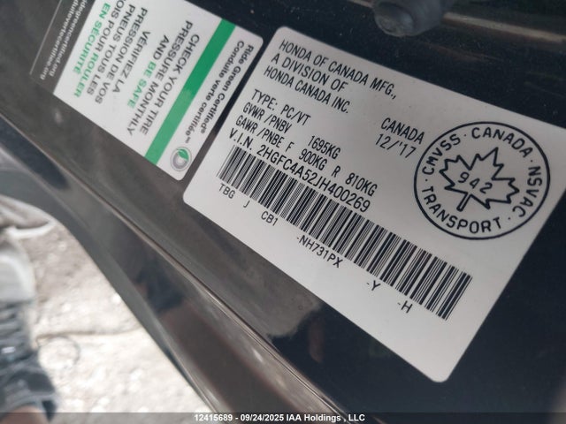 Honda k20c2 2018 2HGFC4A52JH400269 Image 9