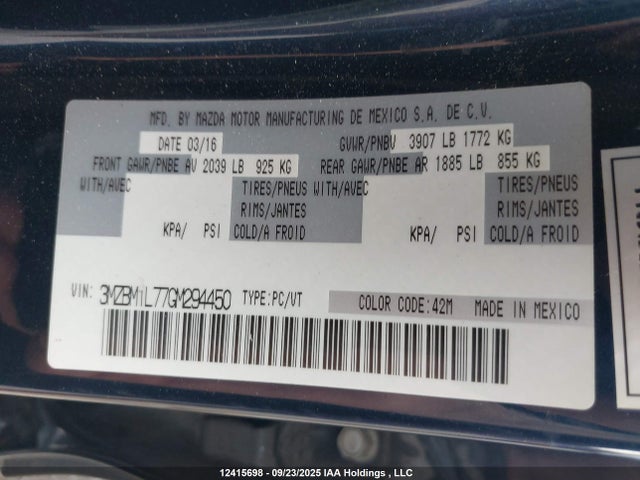 3MZBM1L77GM294450 Mazda pe