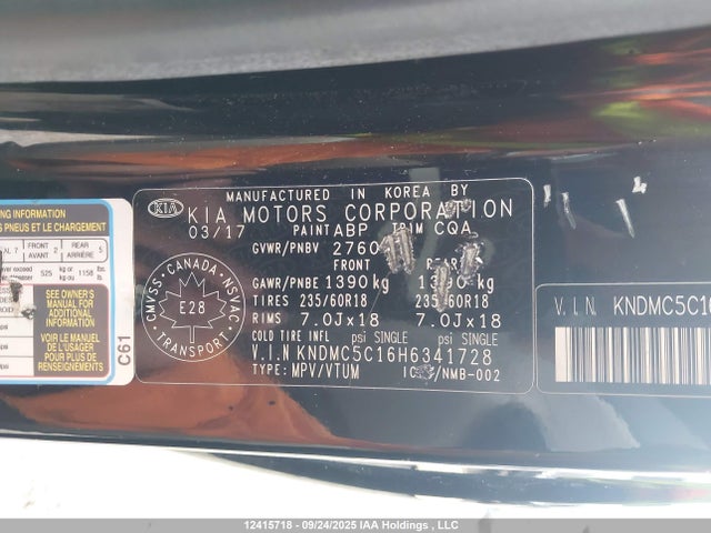 KIA Sedona 2017 KNDMC5C16H6341728 Image 9