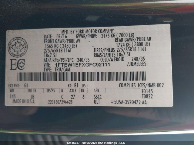 Ford F-150 2016 1FTEW1EFXGFC92111 Image 9