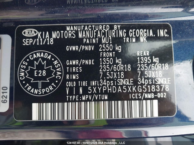 KIA gdi lambda-ii 2019 5XYPHDA5XKG518378 Image 9