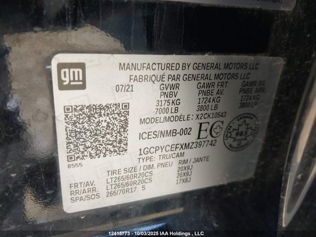 1GCPYCEFXMZ397742 Chevrolet l82