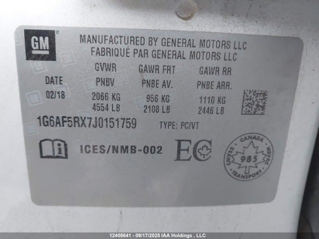 1G6AF5RX7J0151759 Cadillac ltg - sidi, alum dohc, vvt, dcvcp turbo, e0-e100, alum