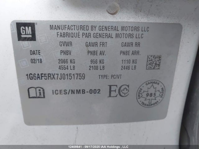 1G6AF5RX7J0151759 Cadillac ltg - sidi, alum dohc, vvt, dcvcp turbo, e0-e100, alum