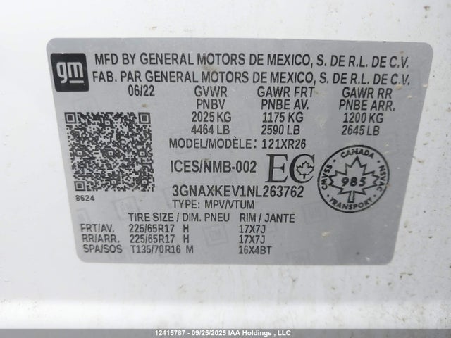 3GNAXKEV1NL263762 Chevrolet lyx