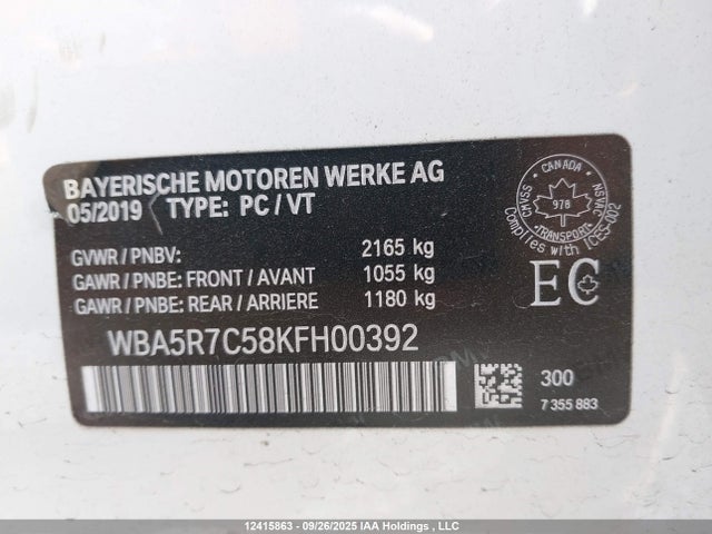 WBA5R7C58KFH00392 BMW 330I
