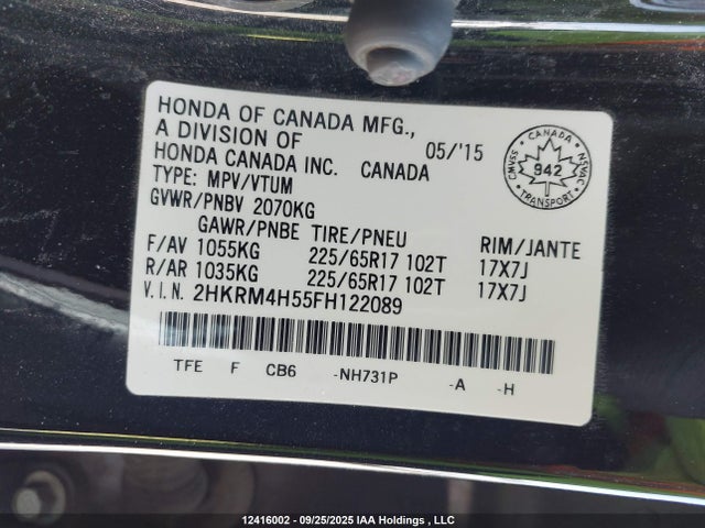 2HKRM4H55FH122089 Honda k24w9