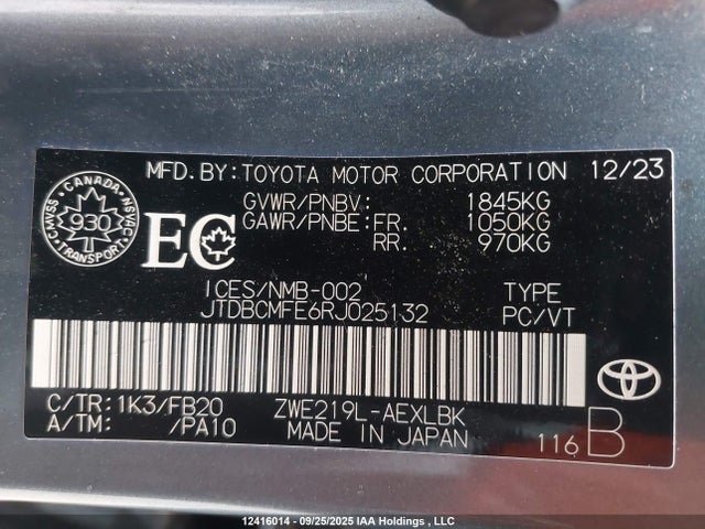 Toyota 2zr-fxe 2024 JTDBCMFE6RJ025132 Image 9