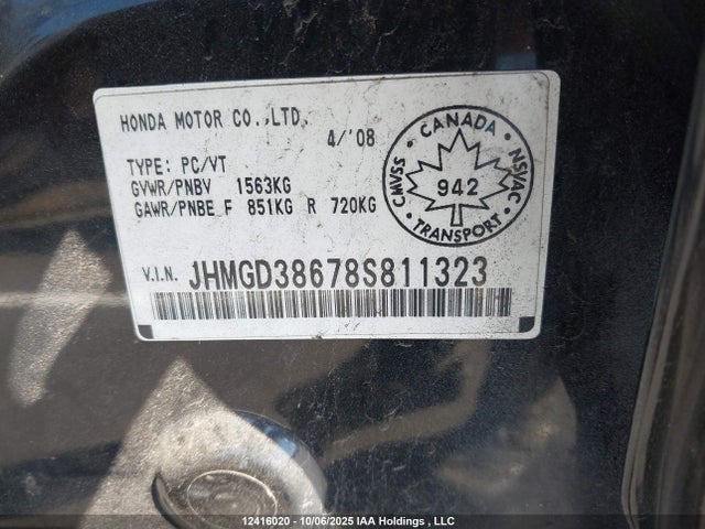 Aukcja sprzedaży 2008 Honda Fit Sport 5dr, vin: JHMGD38678S811323, numer aukcji: 12416020