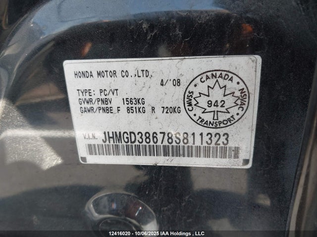 Aukcja sprzedaży 2008 Honda Fit Sport 5dr, vin: JHMGD38678S811323, numer aukcji: 12416020