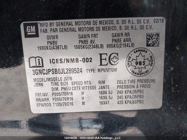 Chevrolet luv - mfi, variable valve timing, e85 max, alum 2018 3GNCJPSB0JL289524 Image 9