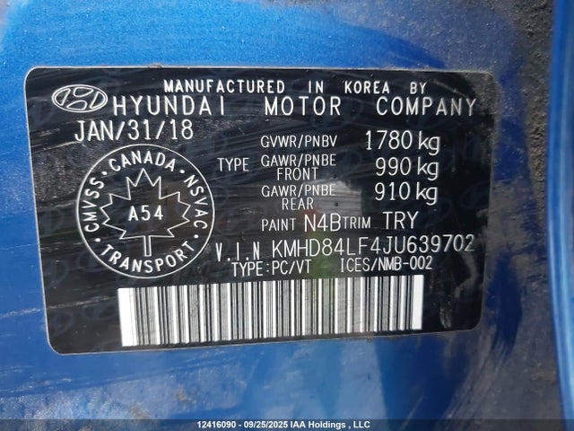 Aukcja sprzedaży 2018 Hyundai Elantra, vin: KMHD84LF4JU639702, numer aukcji: 12416090