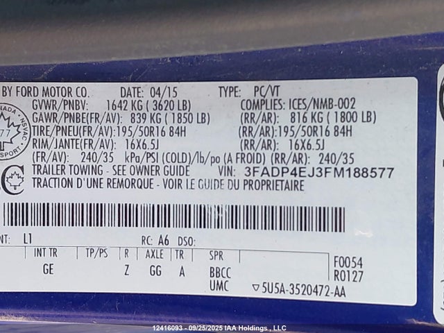 3FADP4EJ3FM188577 Ford 2015