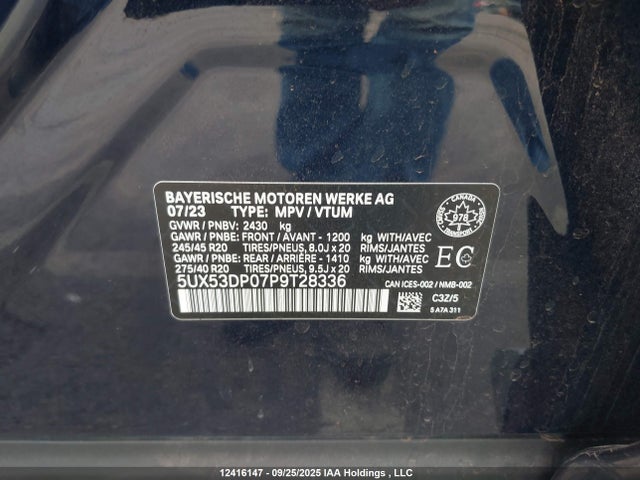 BMW X3 Xdrive30i 2023 5UX53DP07P9T28336 Image 9