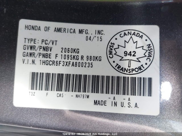 Honda lfa1 2015 1HGCR6F3XFA800235 Image 9