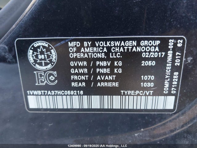 1VWBT7A37HC059216 Volkswagen 1.8 tsi