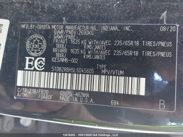 Toyota 2gr-fks 2020 5TDBZRBH5LS045605 Image 9