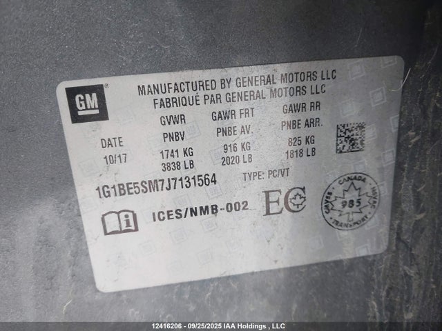 1G1BE5SM7J7131564 Chevrolet le2 -di: direct injection, vvt: variable valve timing, gen, alum