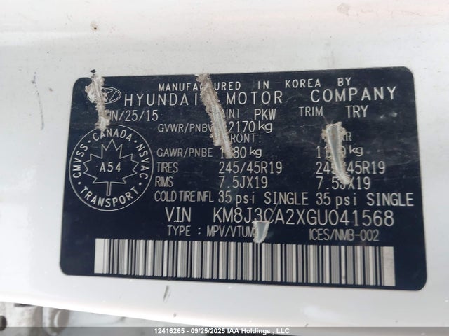 Hyundai 2016 2016 KM8J3CA2XGU041568 Image 9