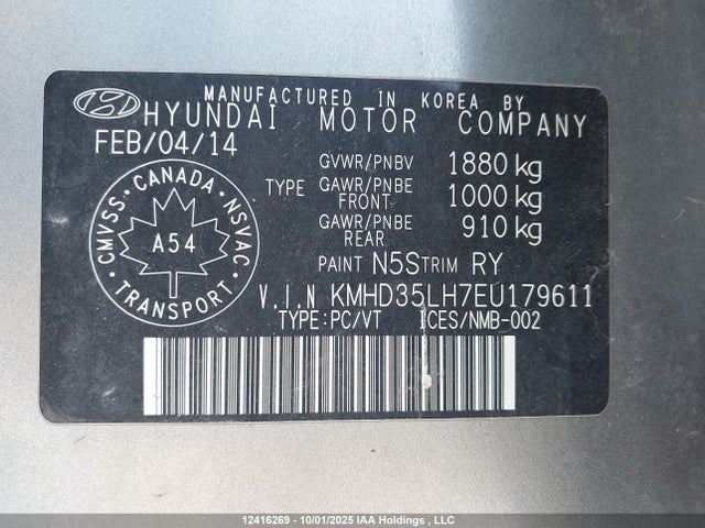 KMHD35LH7EU179611 Hyundai dohc gdi nu