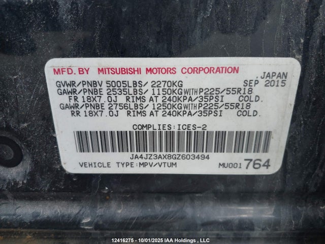 JA4JZ3AX8GZ603494 Mitsubishi mivec