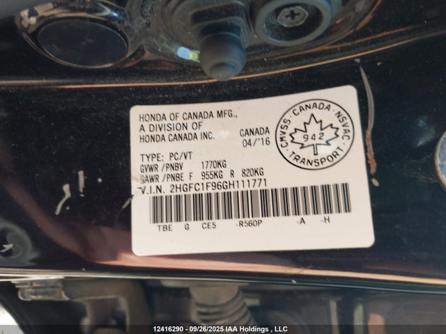 Honda l15b7 2016 2HGFC1F96GH111771 Image 9