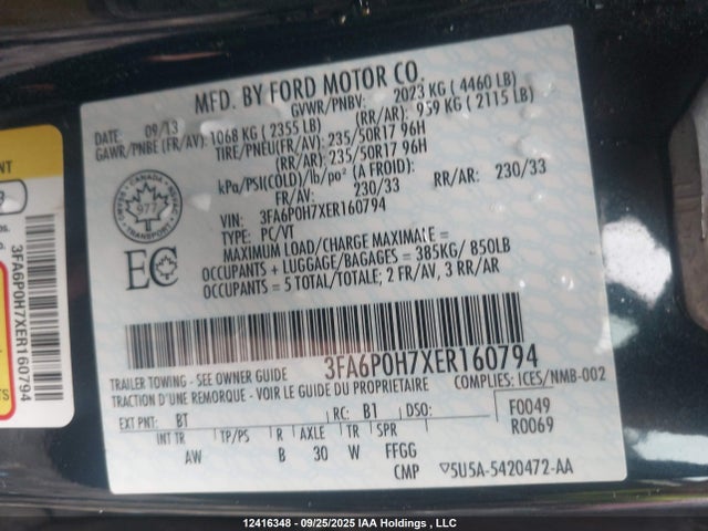 Ford 2014 2014 3FA6P0H7XER160794 Image 9