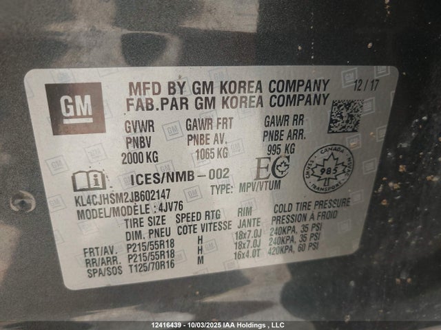 Buick le2 - direct injection, variable valve timing, alum, gen 1 2018 KL4CJHSM2JB602147 Image 18