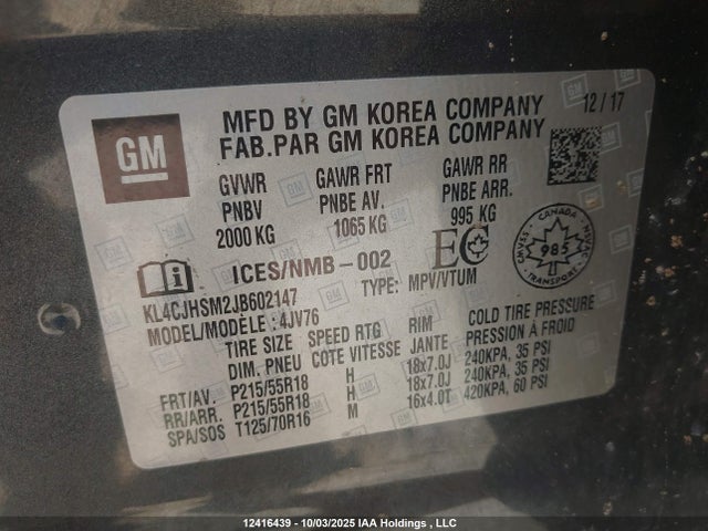 Buick le2 - direct injection, variable valve timing, alum, gen 1 2018 KL4CJHSM2JB602147 Image 19
