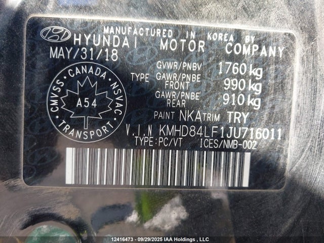 KMHD84LF1JU716011 Hyundai mpi nu