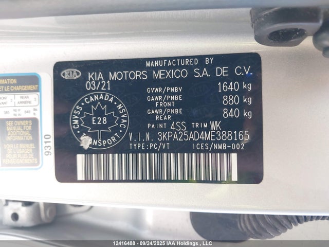 3KPA25AD4ME388165 KIA gamma ii