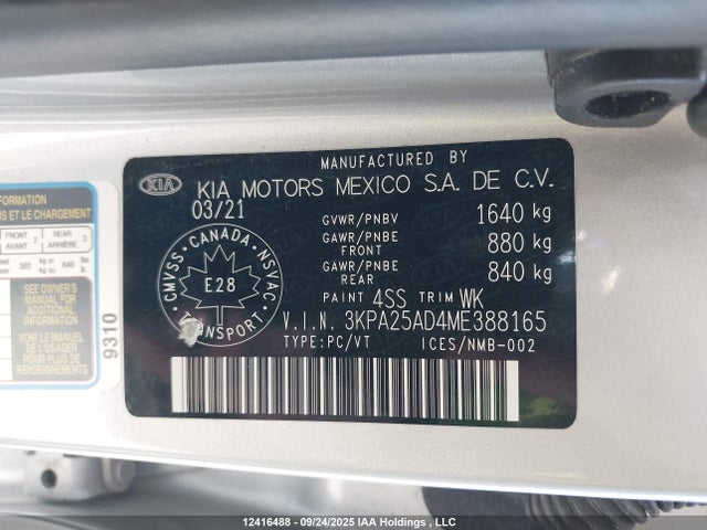 3KPA25AD4ME388165 KIA gamma ii